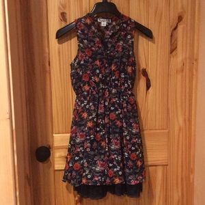 Knit works girls dress navy floral with lace trim